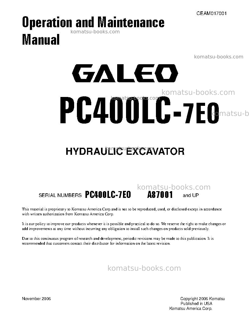 Komatsu pc400lc-7usa-tier 3 Operation manual cover Komatsu pc400lc-7usa-tier 3 Operation manual cover