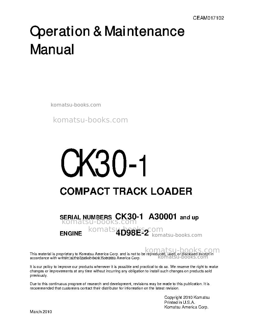 Komatsu ck30-1usa Operation manual cover Komatsu ck30-1usa Operation manual cover