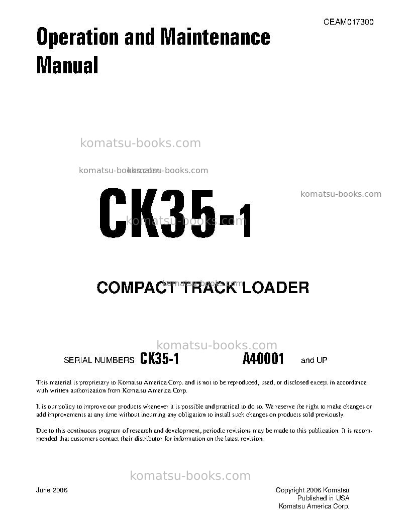 Komatsu ck35-1usa Operation manual cover