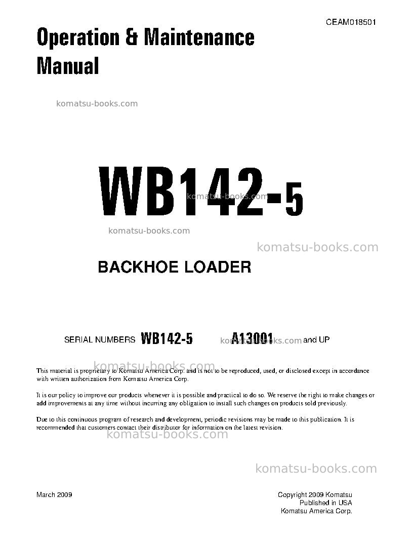 Komatsu wb142-5usa Operation manual cover
