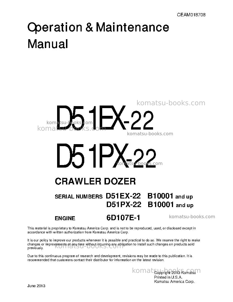 Komatsu d51ex-22bra Operation manual cover