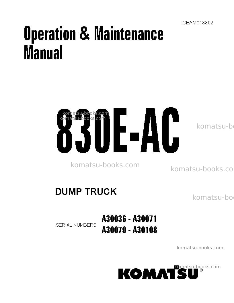 Komatsu 830e-acusa Operation manual cover Komatsu 830e-acusa Operation manual cover