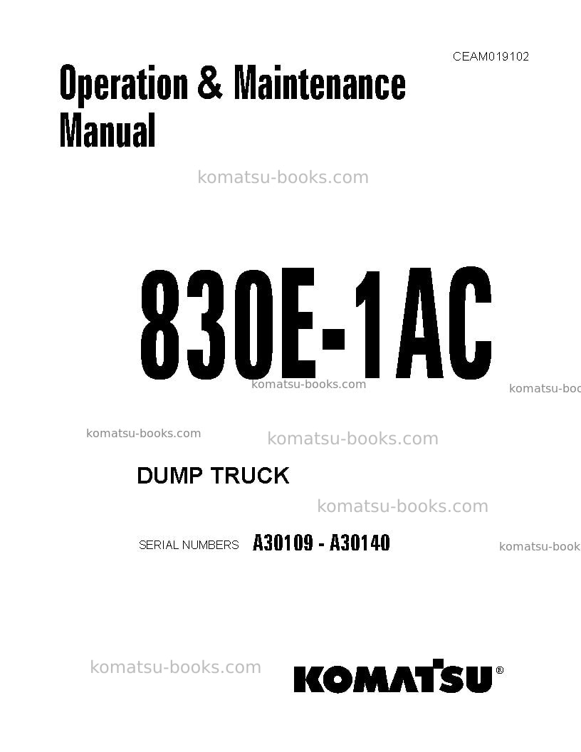 Komatsu 830e-1usa-ac Operation manual cover Komatsu 830e-1usa-ac Operation manual cover
