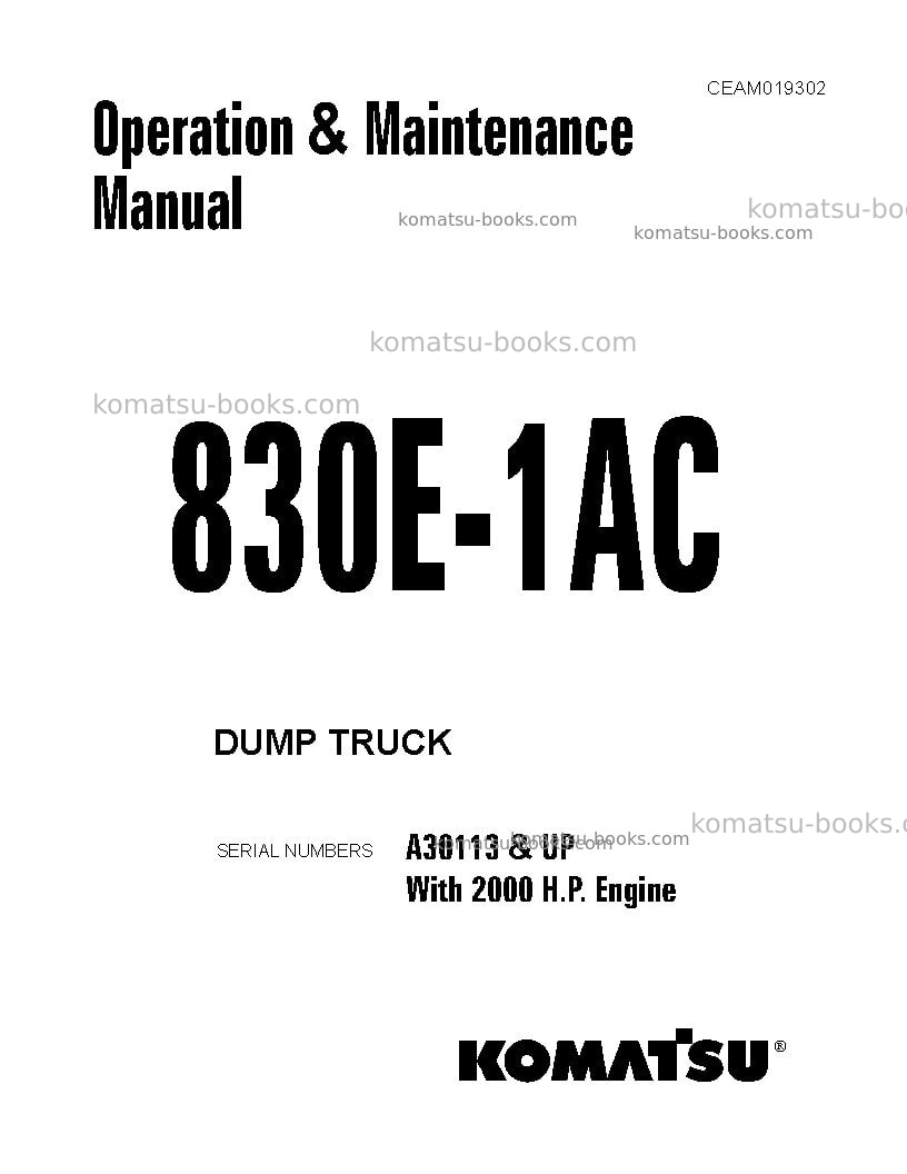 Komatsu 830e-1usa-ac Operation manual cover Komatsu 830e-1usa-ac Operation manual cover
