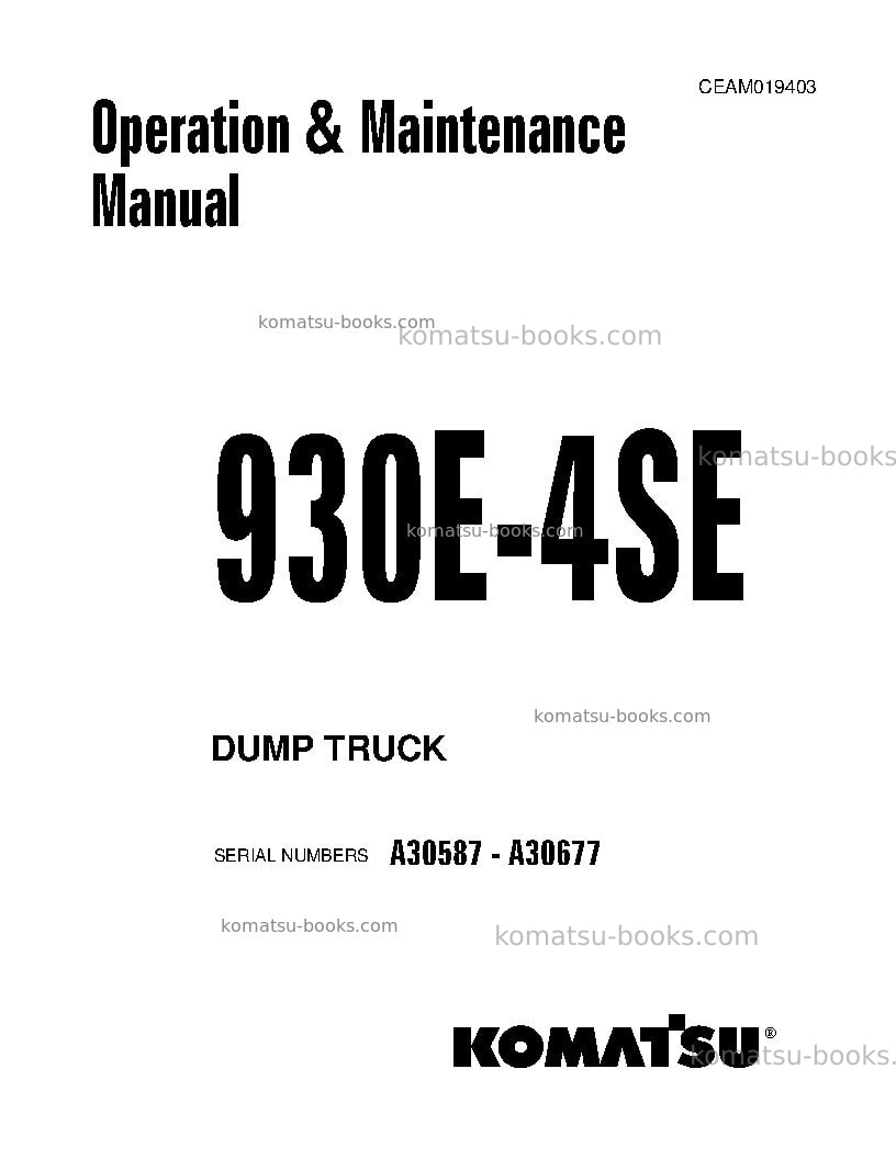 Komatsu 930e-4usa-se Operation manual cover Komatsu 930e-4usa-se Operation manual cover