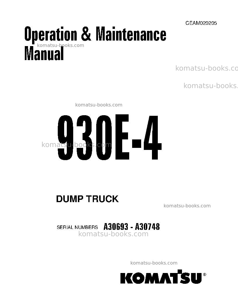 Komatsu 930e-4usa Operation manual cover Komatsu 930e-4usa Operation manual cover
