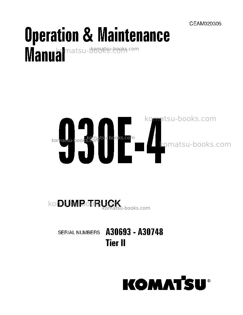Komatsu 930e-4usa-tier ii Operation manual cover Komatsu 930e-4usa-tier ii Operation manual cover