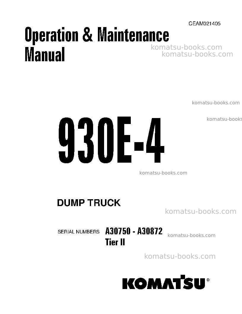 Komatsu 930e-4usa-tier ii Operation manual cover Komatsu 930e-4usa-tier ii Operation manual cover