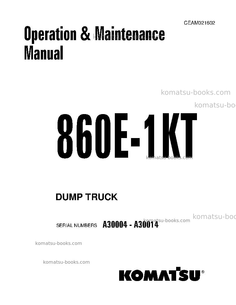 Komatsu 860e-1usa-kt Operation manual cover