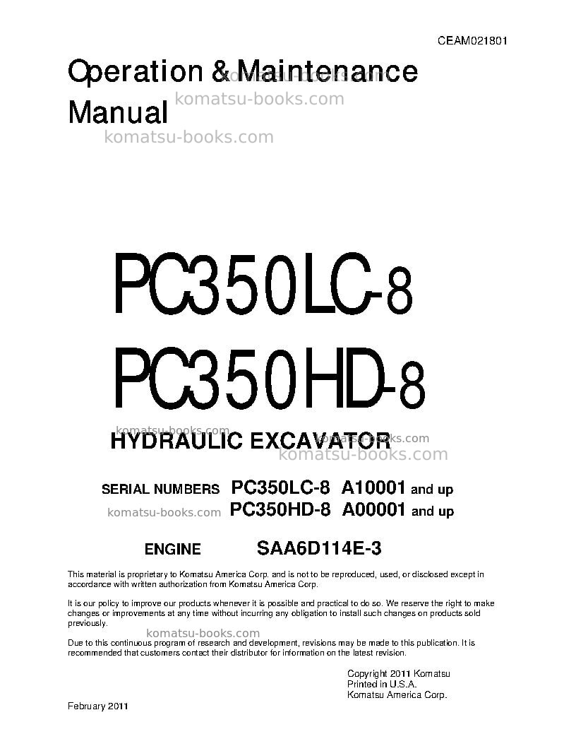 Komatsu pc350lc-8usa Operation manual cover Komatsu pc350lc-8usa Operation manual cover