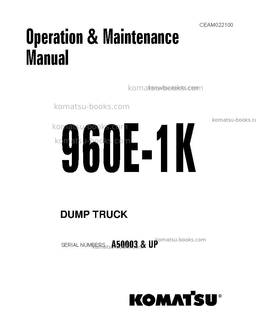 Komatsu 960e-1usa-k Operation manual cover Komatsu 960e-1usa-k Operation manual cover