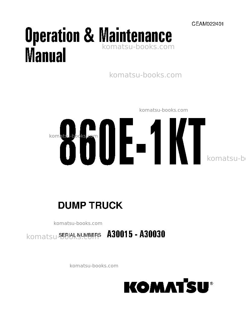 Komatsu 860e-1usa-kt Operation manual cover