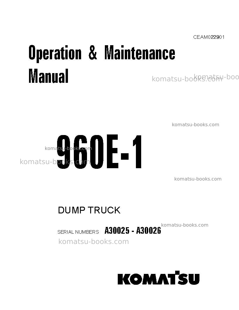 Komatsu 960e-1usa Operation manual cover