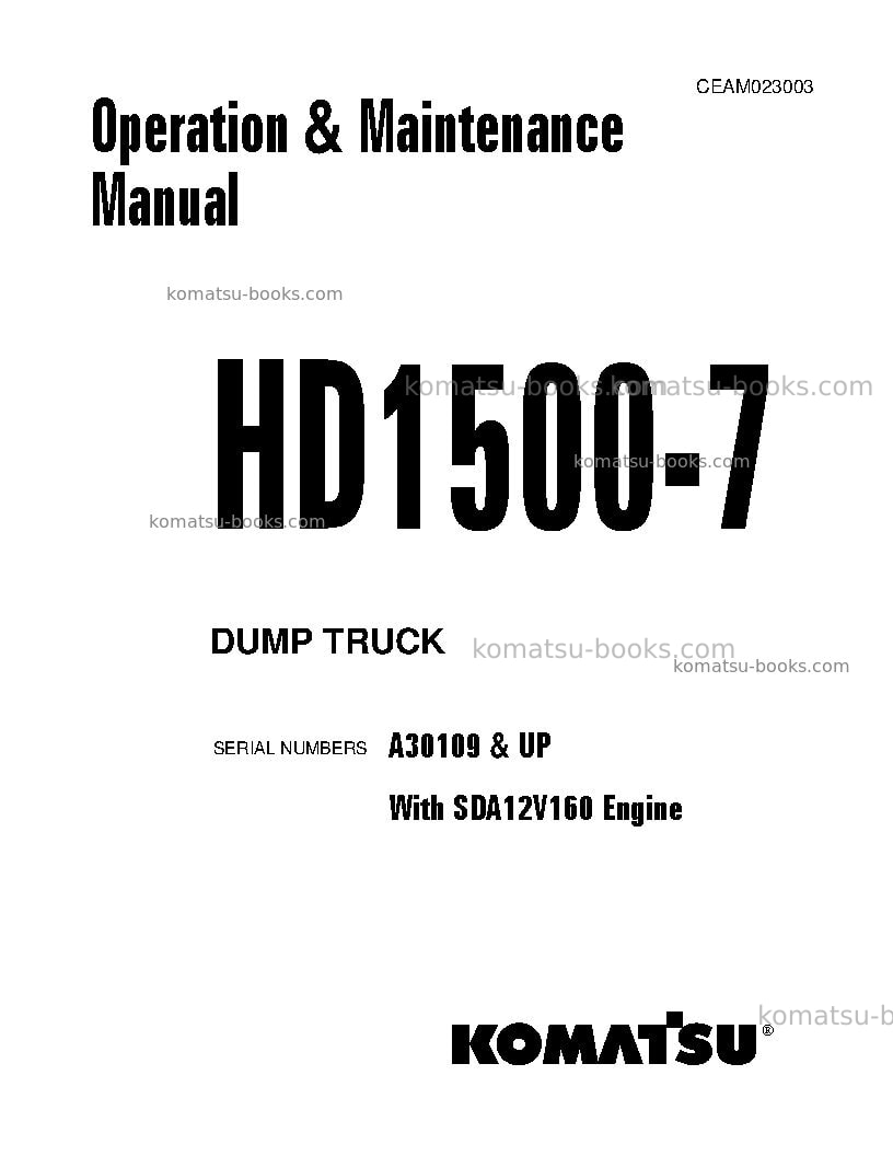 Komatsu hd1500-7usa-w/ sda12v160 Operation manual cover Komatsu hd1500-7usa-w/ sda12v160 Operation manual cover