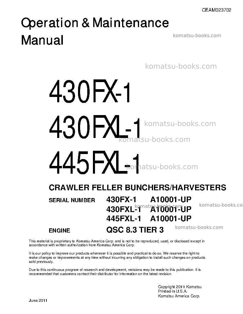 Komatsu 430fx-1usa Operation manual cover Komatsu 430fx-1usa Operation manual cover