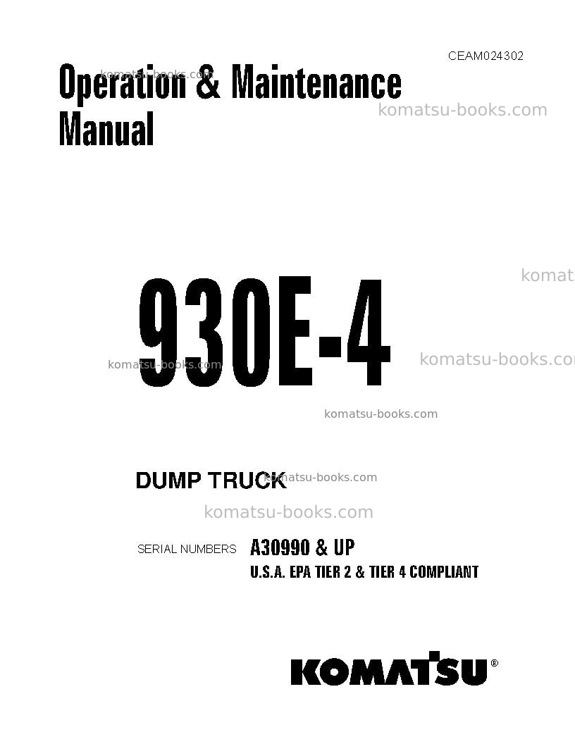 Komatsu 930e-4usa-tier ii Operation manual cover Komatsu 930e-4usa-tier ii Operation manual cover
