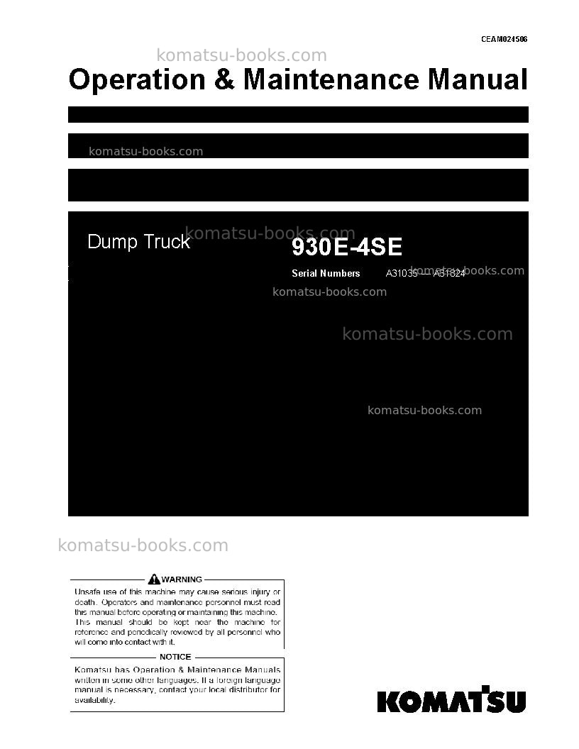 Komatsu 930e-4usa-se Operation manual cover Komatsu 930e-4usa-se Operation manual cover