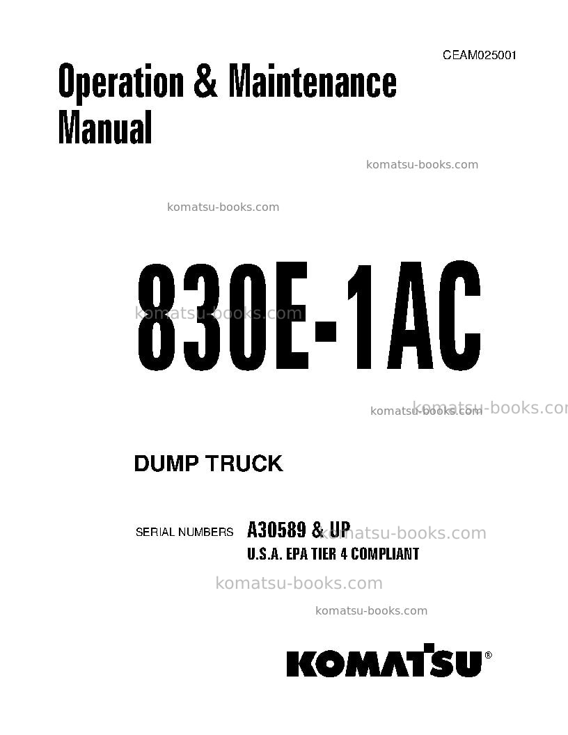 Komatsu 830e-1usa-ac Operation manual cover