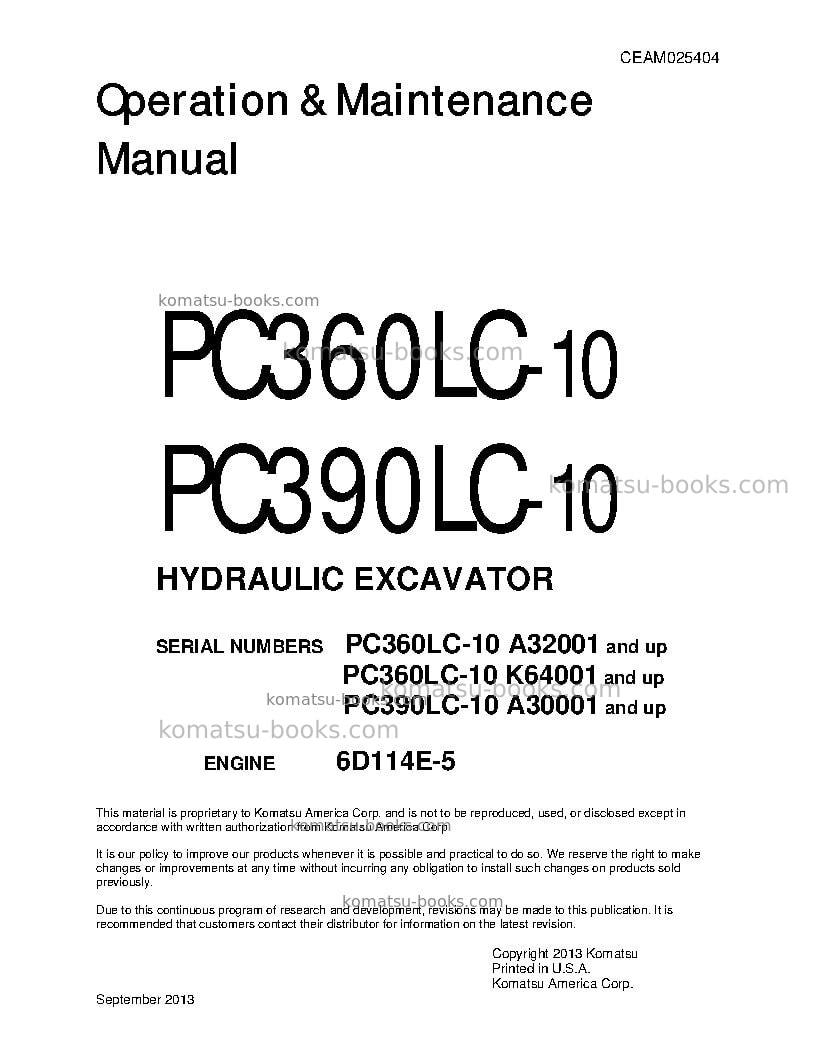Komatsu pc360lc-10usa Operation manual cover Komatsu pc360lc-10usa Operation manual cover