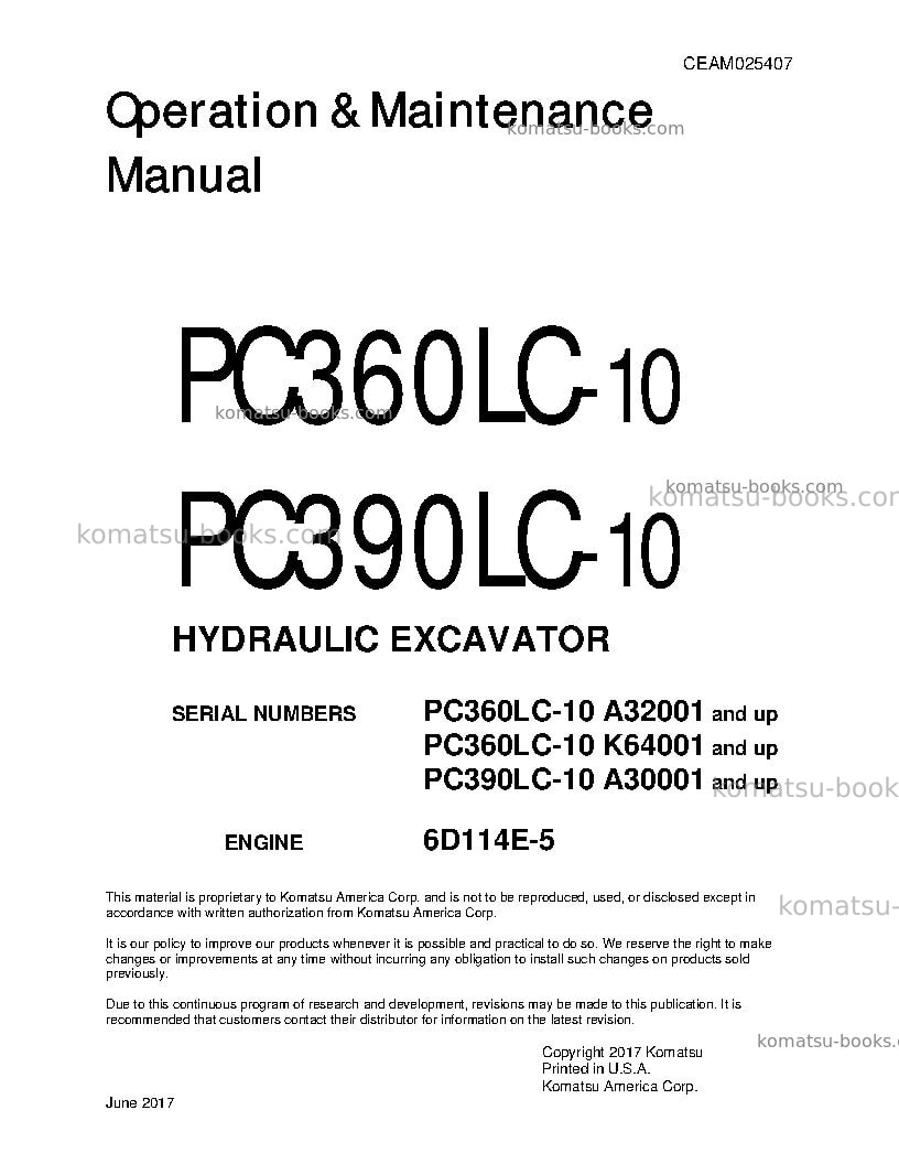 Komatsu pc360lc-10usa Operation manual cover