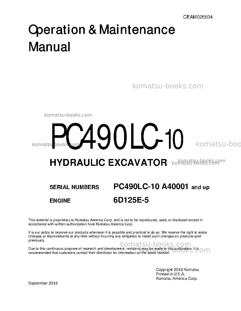 Komatsu pc490lc-10usa Operation manual cover Komatsu pc490lc-10usa Operation manual cover