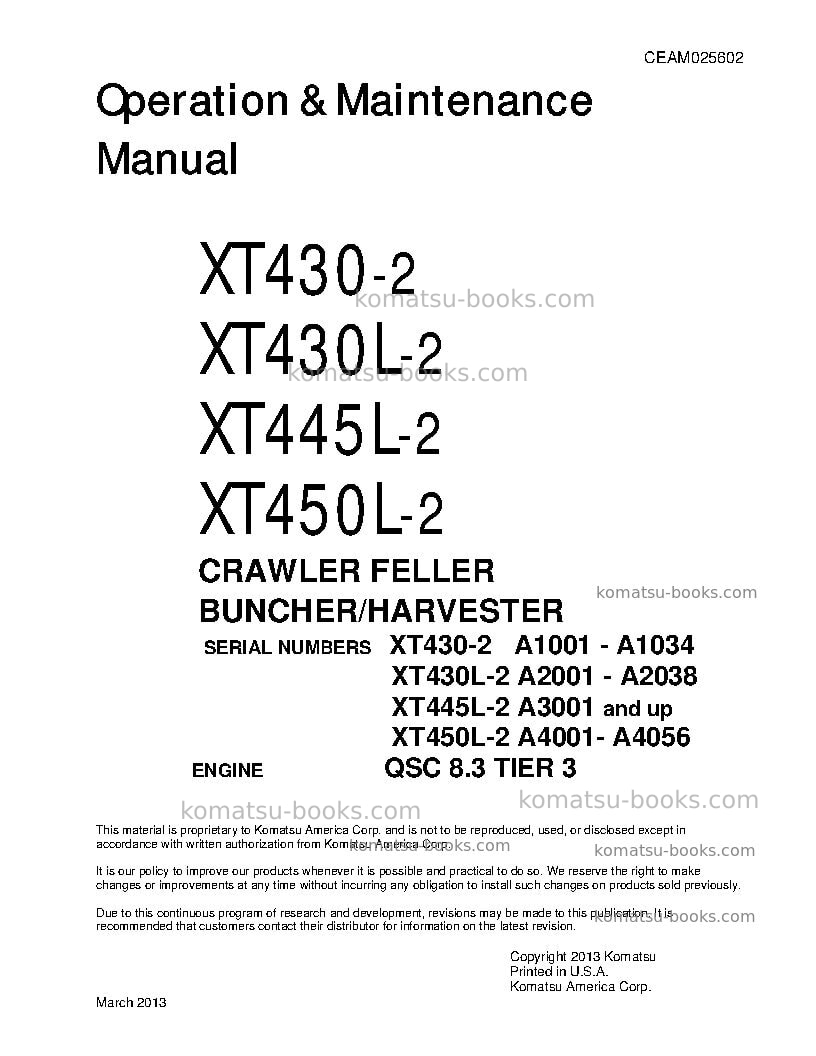 Komatsu xt430l-2usa Operation manual cover Komatsu xt430l-2usa Operation manual cover