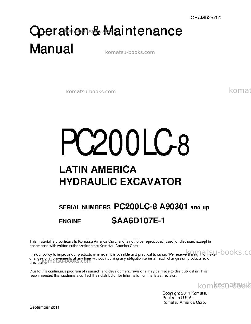 Komatsu pc200lc-8usa Operation manual cover Komatsu pc200lc-8usa Operation manual cover