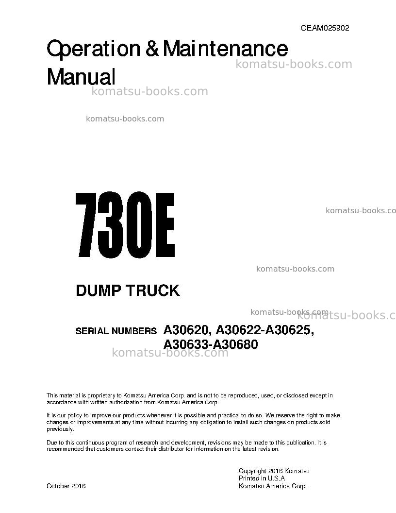 Komatsu 730eusa Operation manual cover