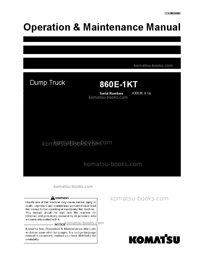 Komatsu 860e-1usa-kt Operation manual cover