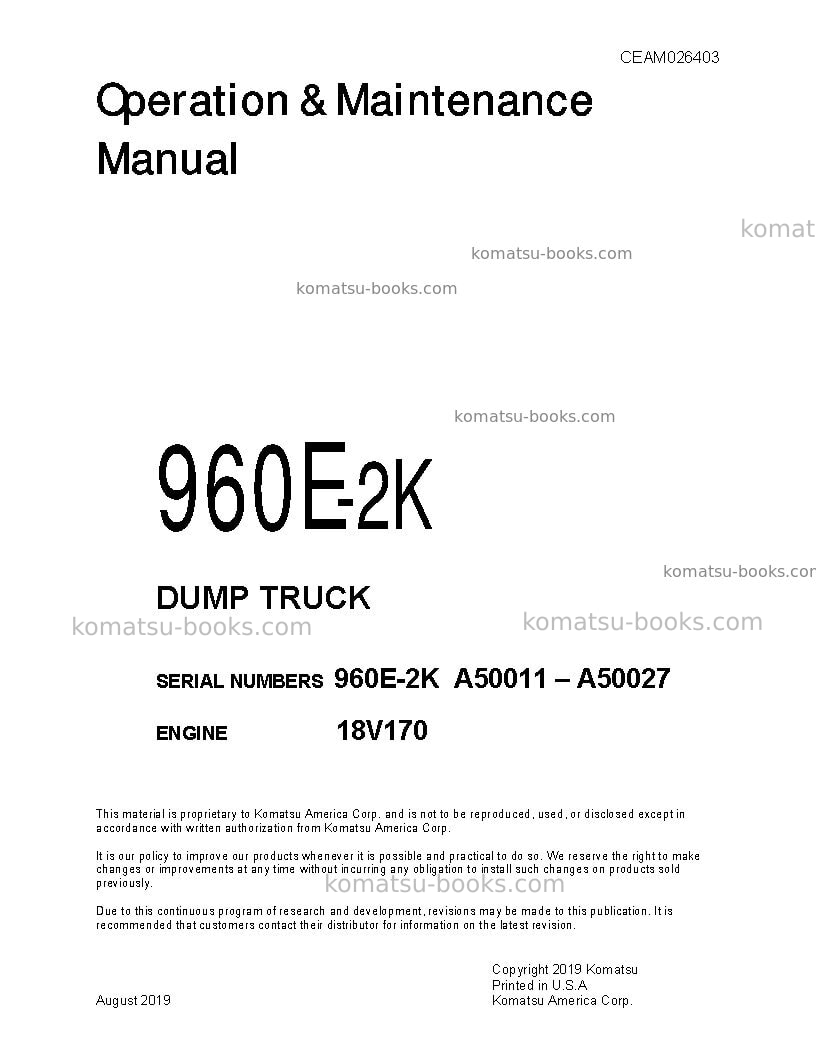 Komatsu 960e-2usa-k Operation manual cover Komatsu 960e-2usa-k Operation manual cover