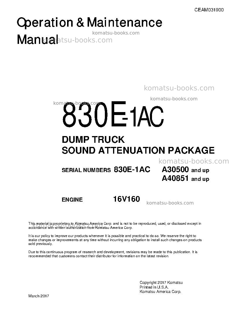 Komatsu 830e-1usa-ac Operation manual cover Komatsu 830e-1usa-ac Operation manual cover