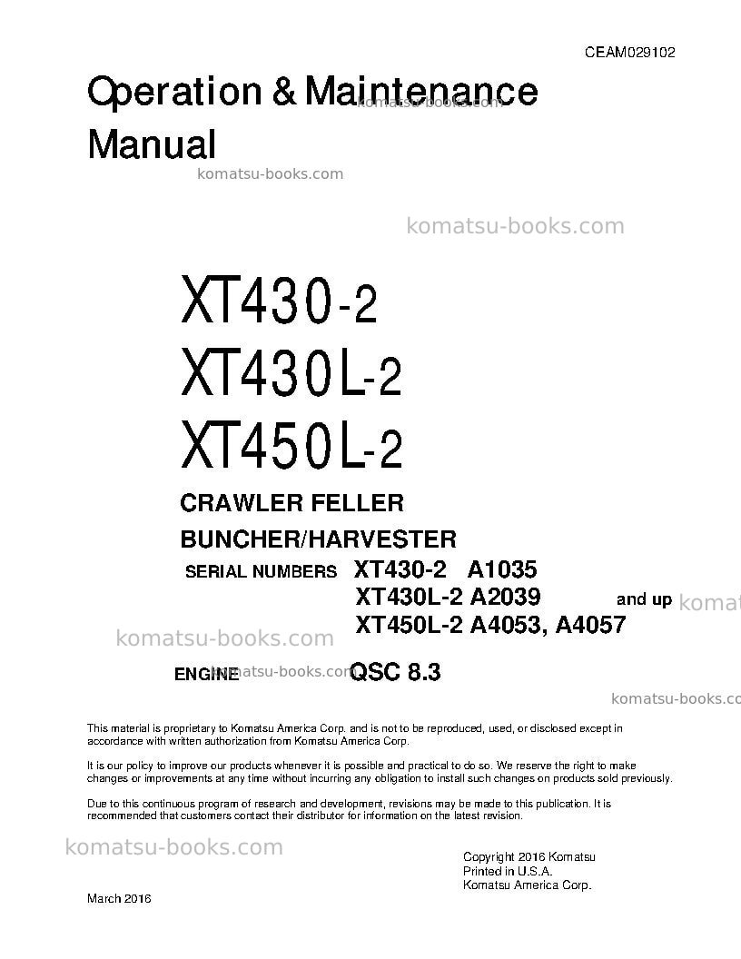 Komatsu xt430l-2usa Operation manual cover Komatsu xt430l-2usa Operation manual cover