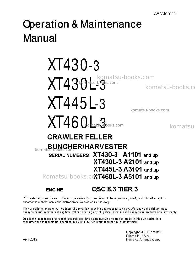 Komatsu xt430l-3usa Operation manual cover Komatsu xt430l-3usa Operation manual cover
