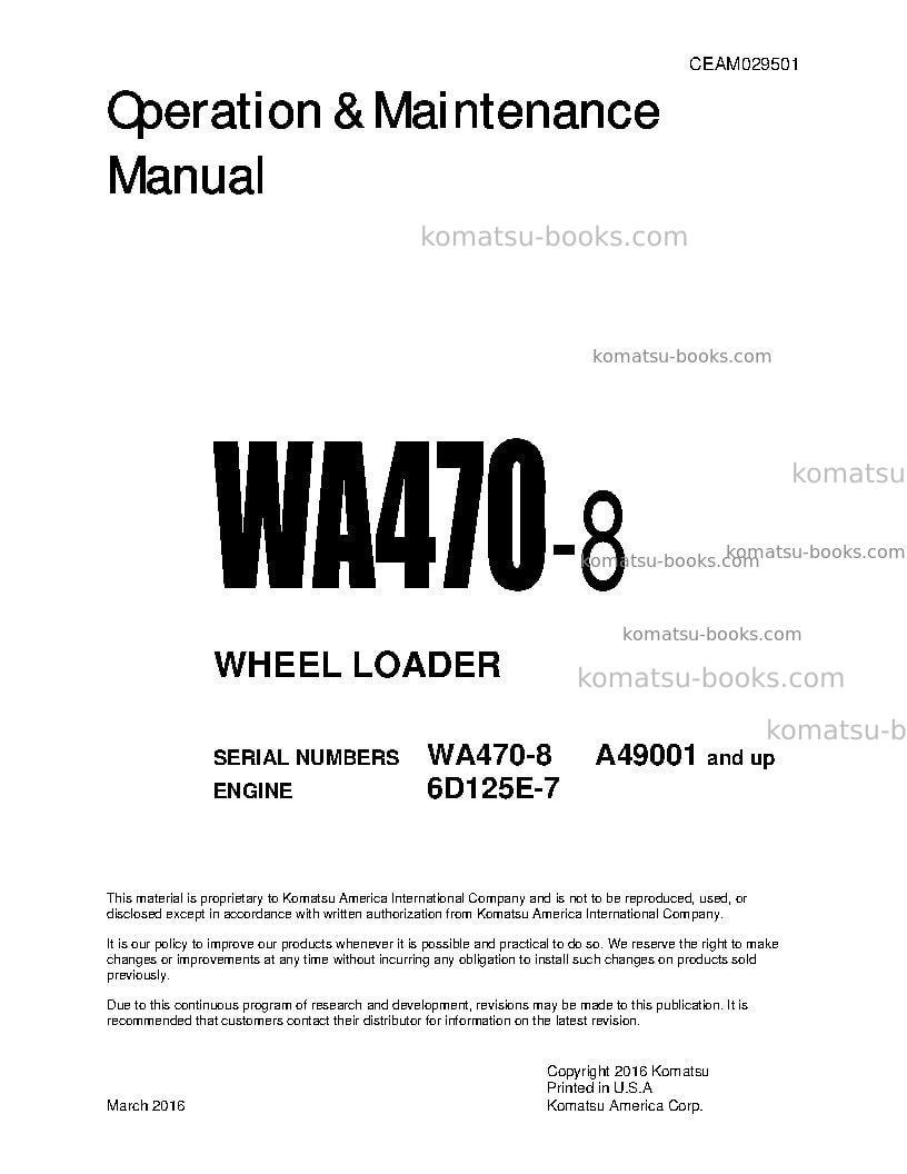 Komatsu wa470-8usa Operation manual cover