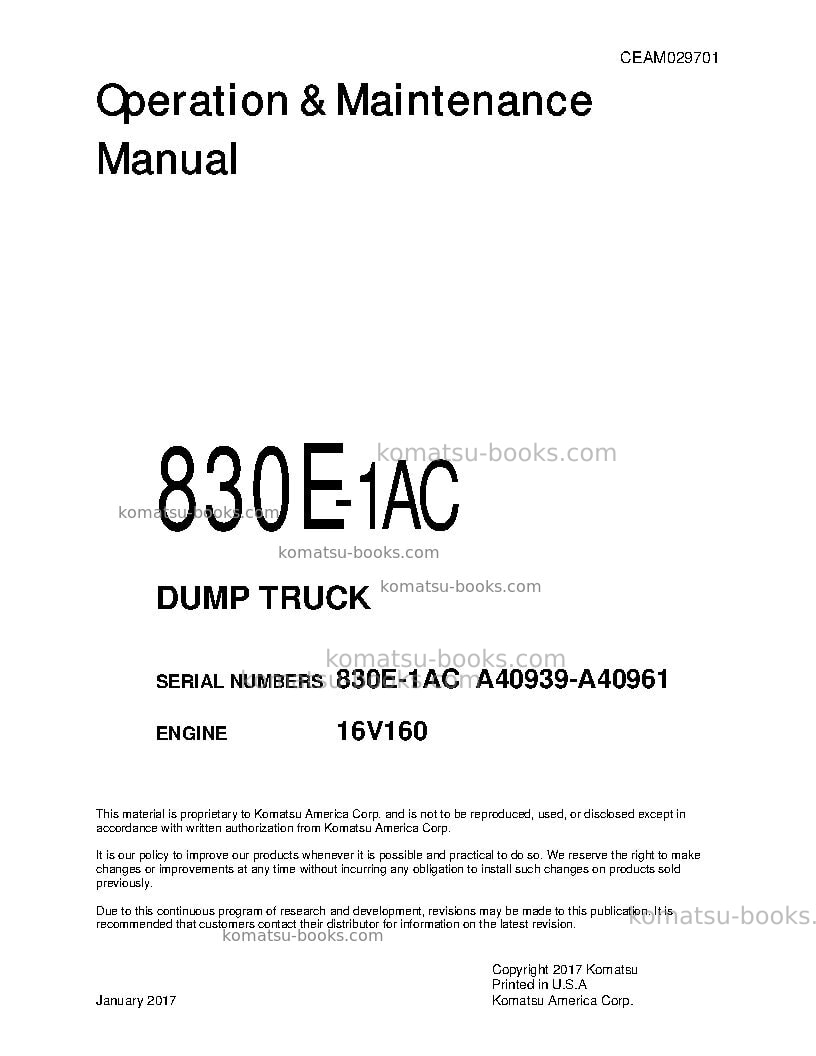 Komatsu 830e-1usa-ac Operation manual cover Komatsu 830e-1usa-ac Operation manual cover