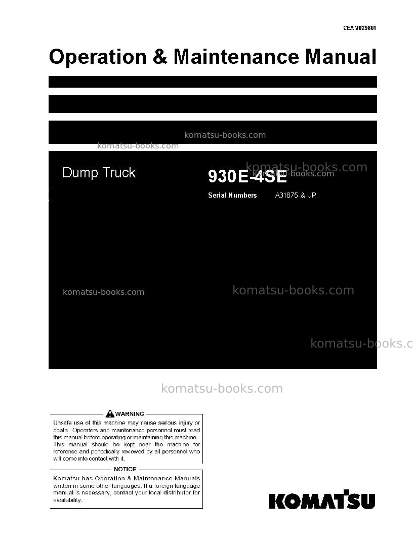 Komatsu 930e-4usa-se Operation manual cover Komatsu 930e-4usa-se Operation manual cover