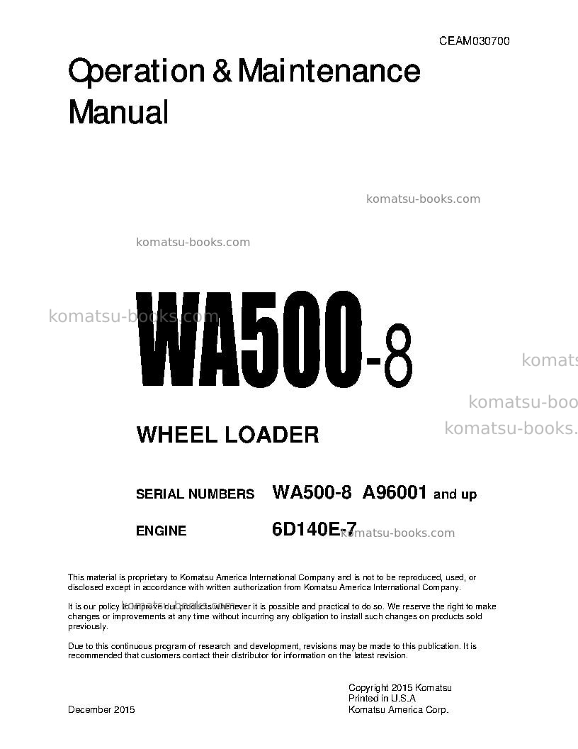 Komatsu wa500-8usa Operation manual cover Komatsu wa500-8usa Operation manual cover