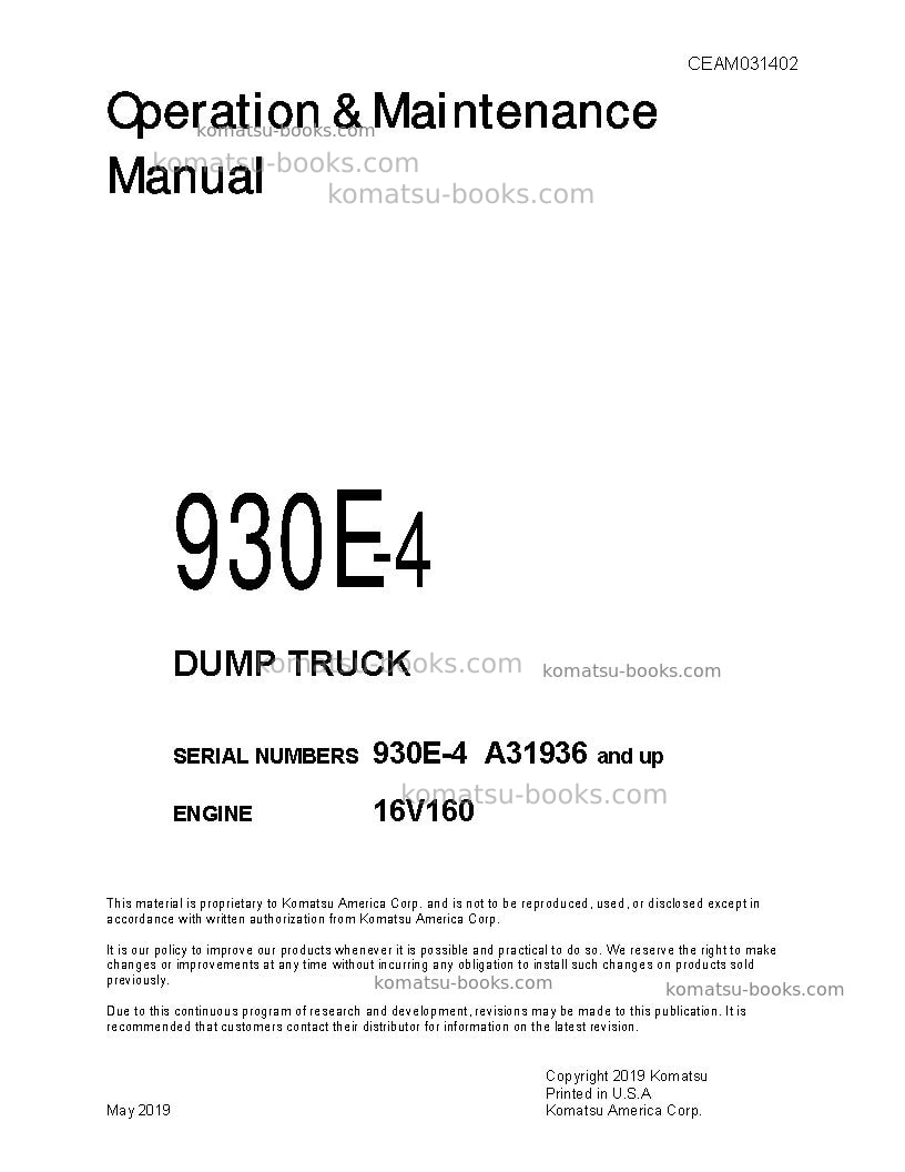 Komatsu 930e-4usa Operation manual cover Komatsu 930e-4usa Operation manual cover