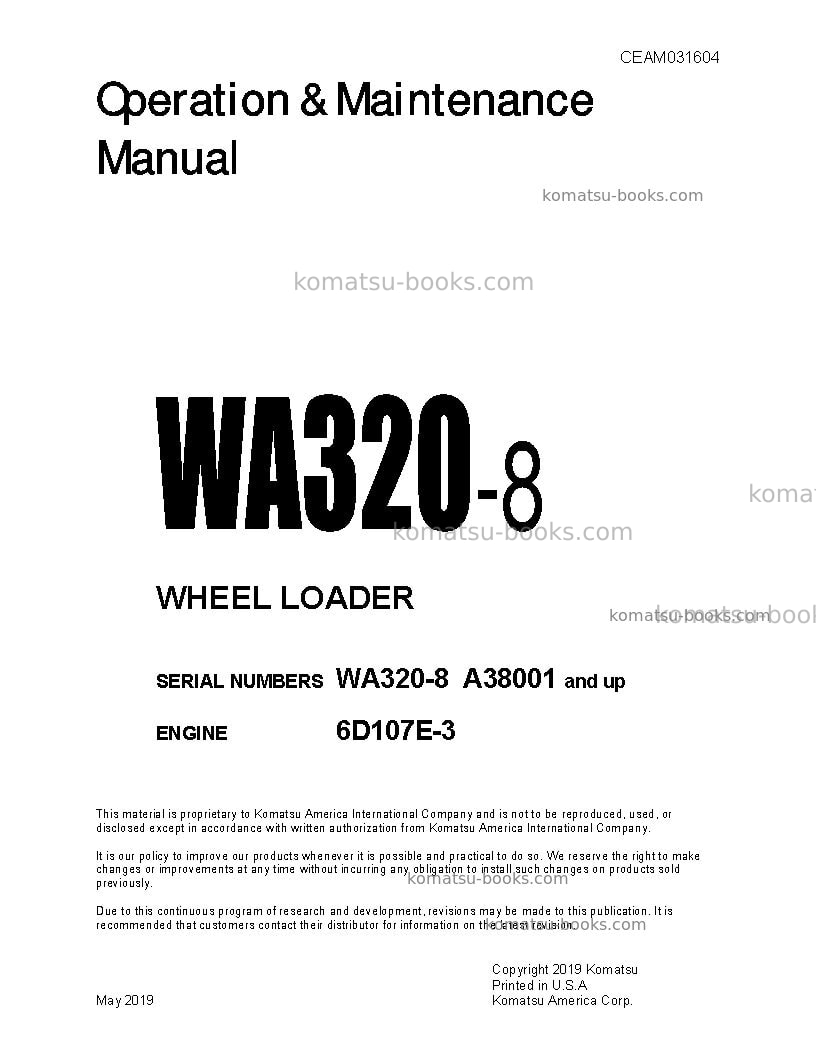 Komatsu wa320-8usa Operation manual cover Komatsu wa320-8usa Operation manual cover