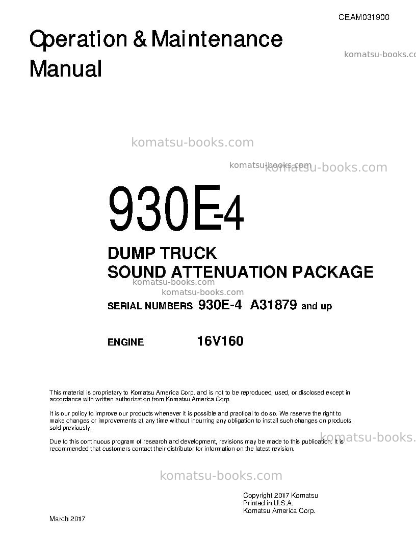 Komatsu 930e-4usa Operation manual cover Komatsu 930e-4usa Operation manual cover