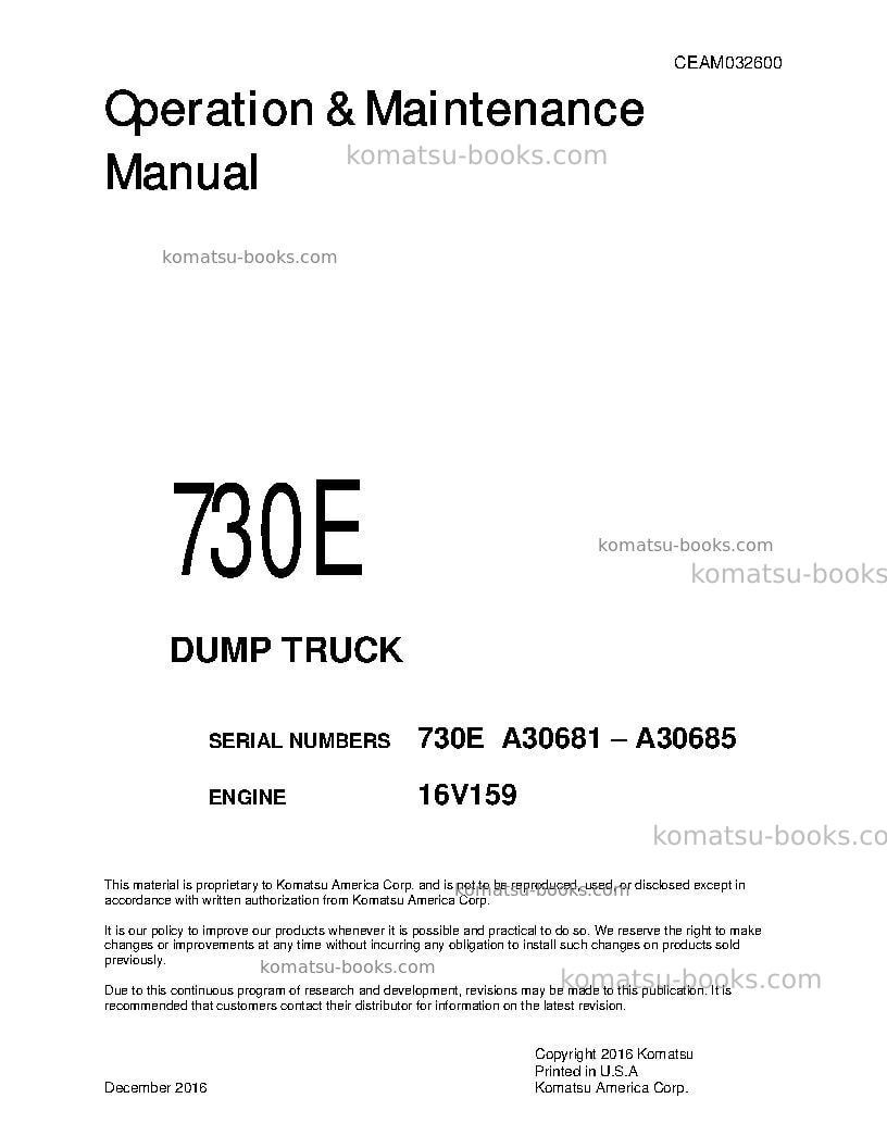 Komatsu 730eusa Operation manual cover Komatsu 730eusa Operation manual cover