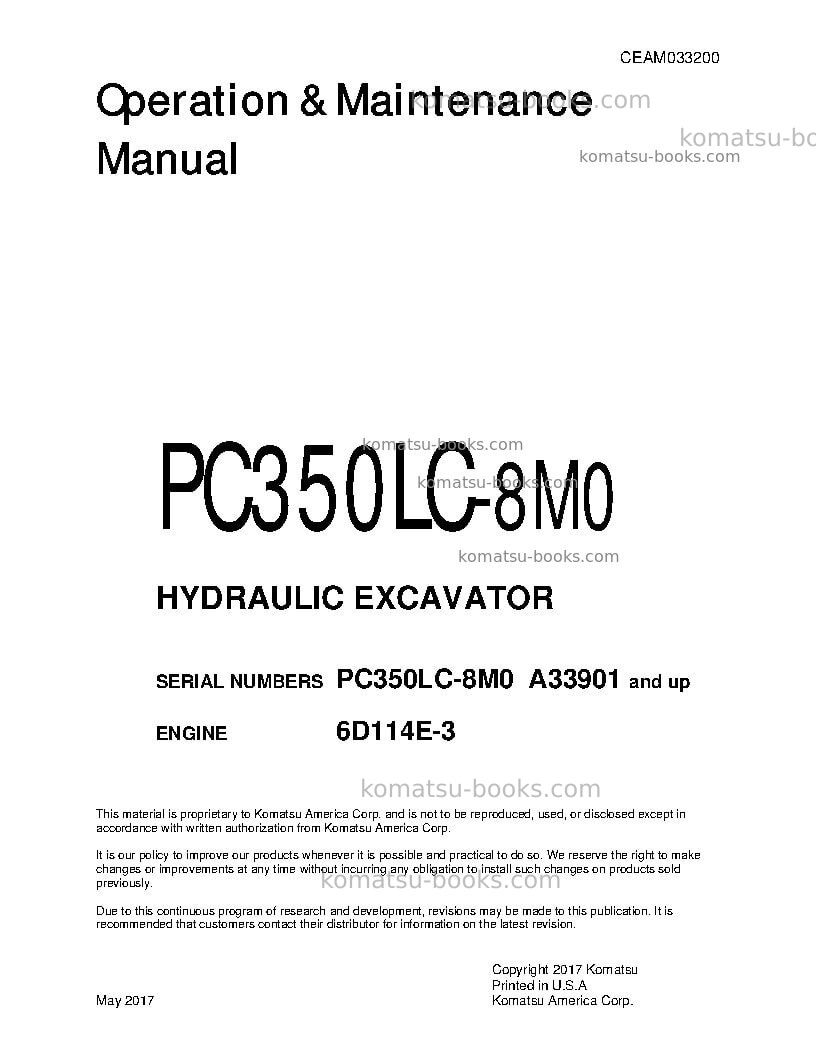 Komatsu pc350lc-8usa-m0 Operation manual cover