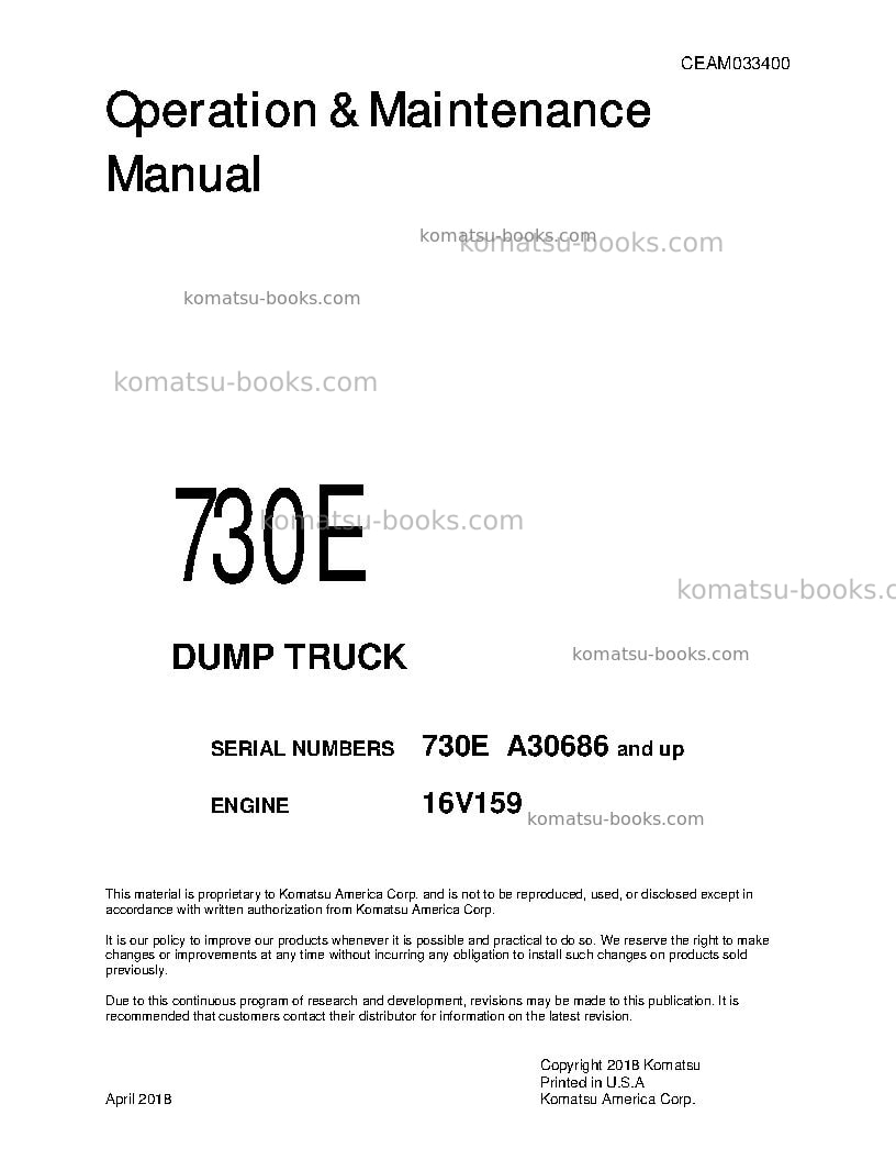 Komatsu 730eusa Operation manual cover
