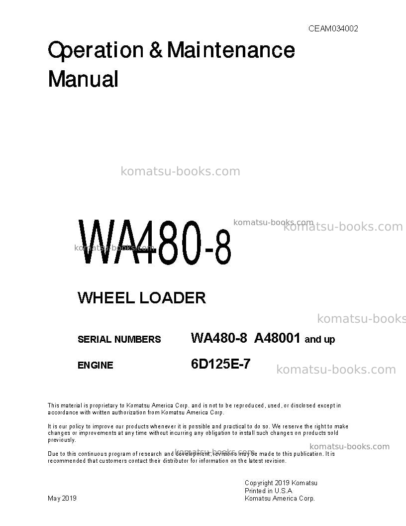Komatsu wa480-8usa Operation manual cover Komatsu wa480-8usa Operation manual cover