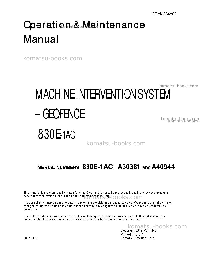 Komatsu 830e-1usa-ac Operation manual cover
