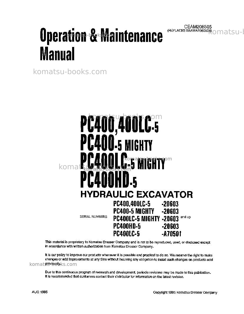 Komatsu pc400lc-5jpn Operation manual cover Komatsu pc400lc-5jpn Operation manual cover