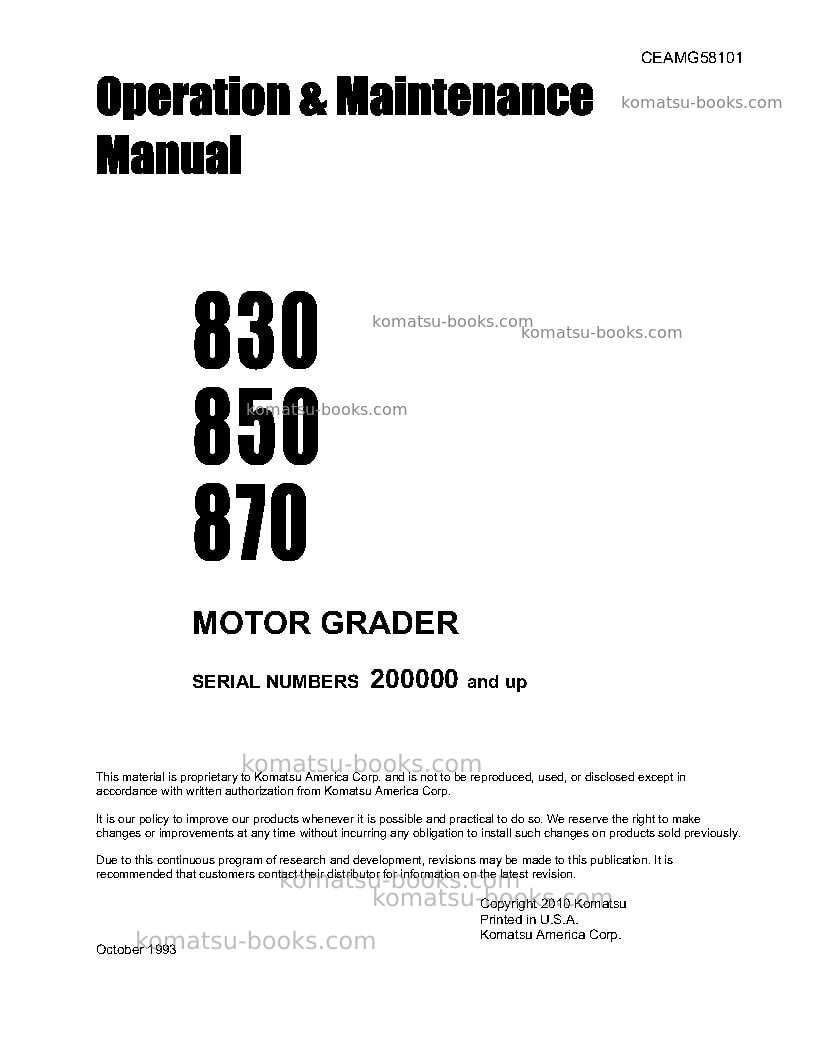 Komatsu 830 Operation manual cover Komatsu 830 Operation manual cover
