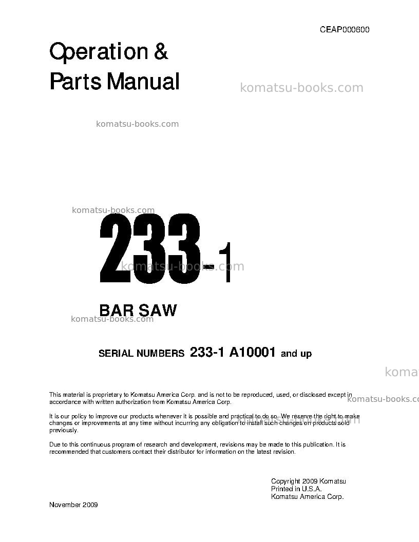 Komatsu 233-1usa Operation manual cover