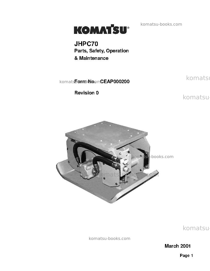 Komatsu jhpc70usa Operation manual cover Komatsu jhpc70usa Operation manual cover