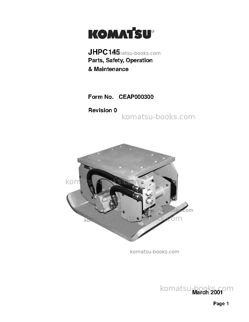 Komatsu jhpc145usa Operation manual cover Komatsu jhpc145usa Operation manual cover